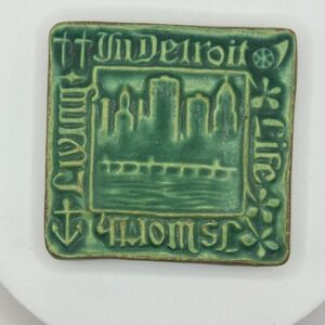 Pewabic Pottery Detroit Skyline Green Tile DSO 06 Chairmans Dinner Commemorative